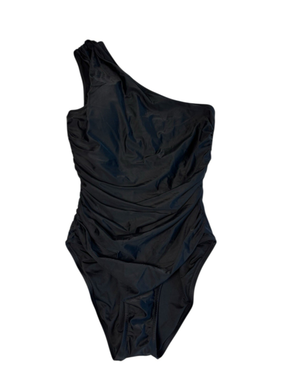 J.Crew Womens Black One Shoulder Ruched One Piece Swimsuit slimming Sz 14